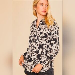 Anniewhere Leopard Print Button Down Blouse